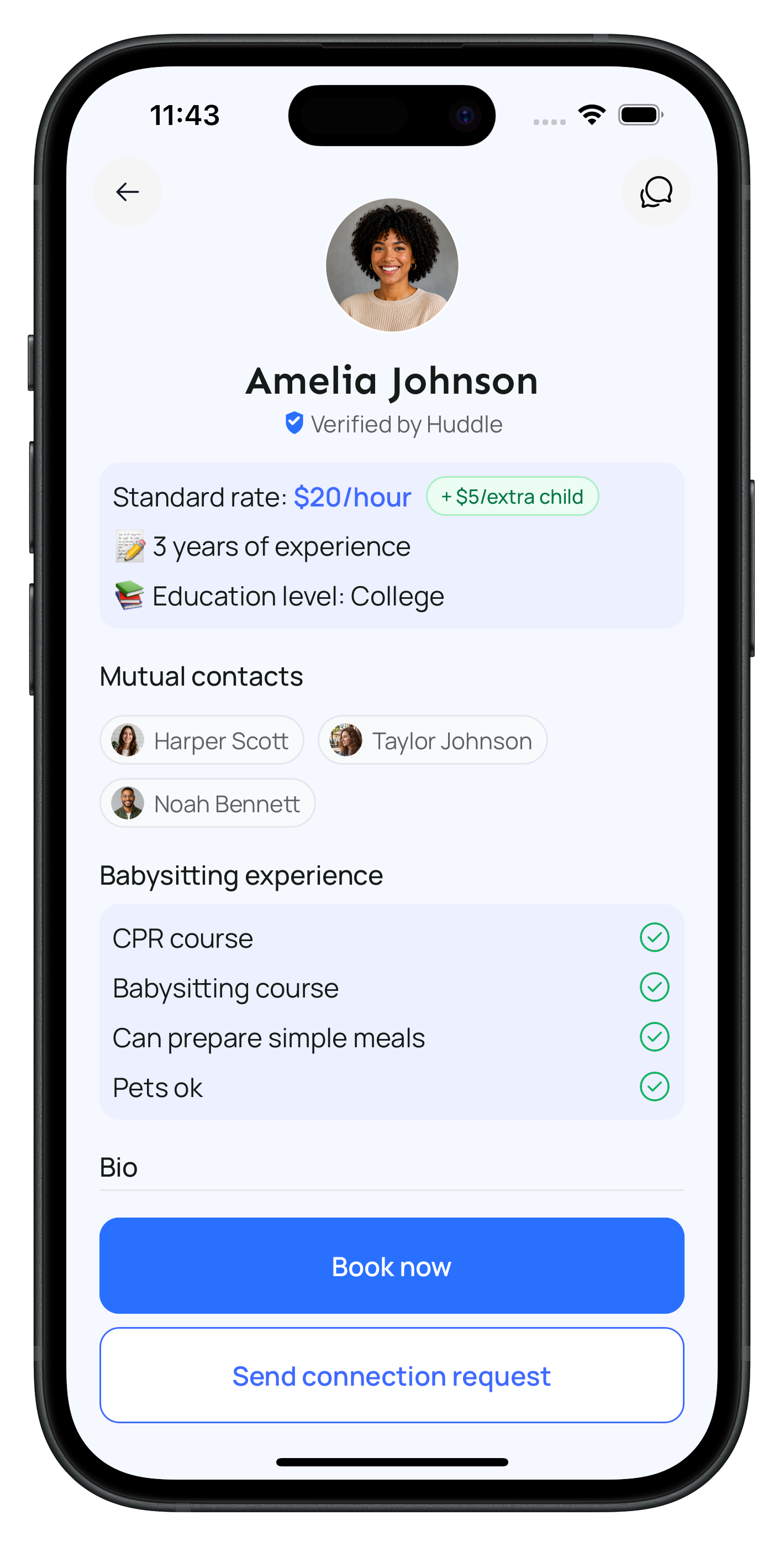 Huddle mutual connections screen
