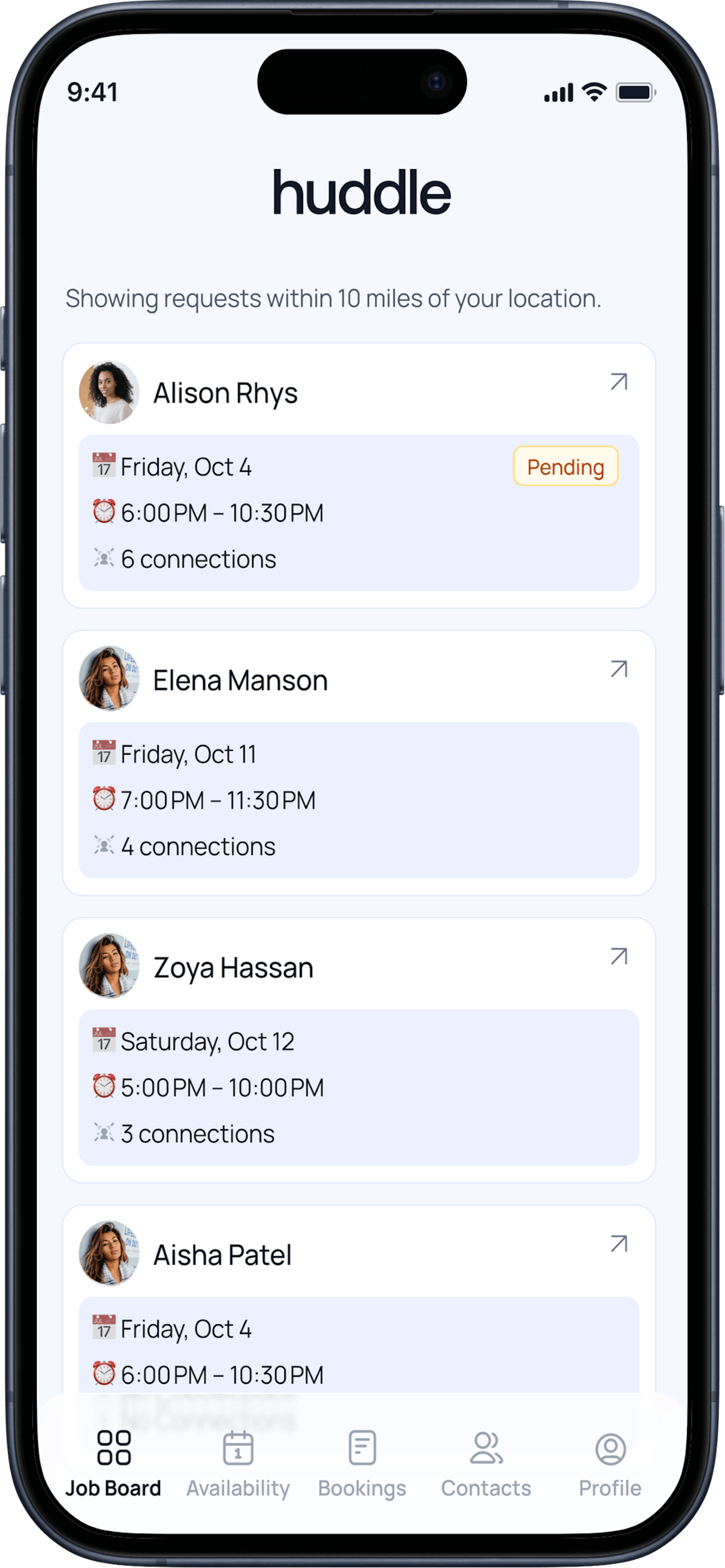 Huddle Job Board screen