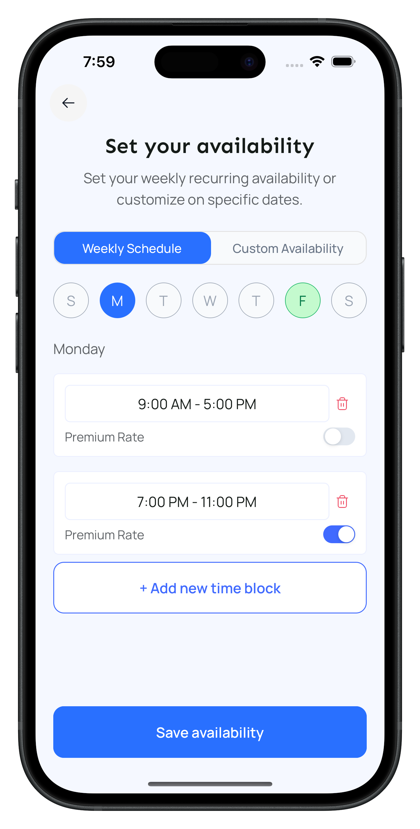 Huddle Set Availability screen